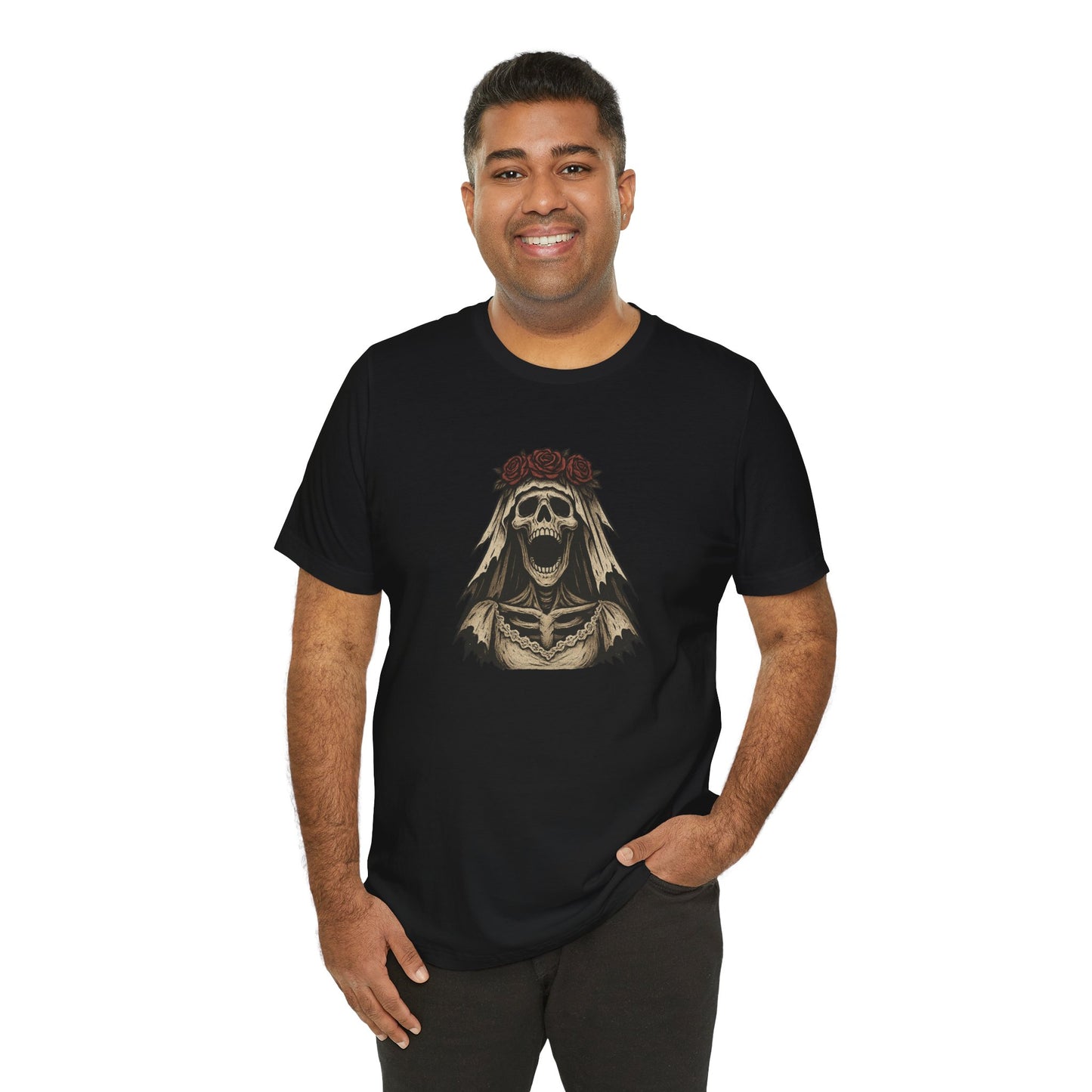 Screaming Skeleton Bride Halloween Shirt – Gothic Undead Bride Graphic Tee for Spooky Season Horror Fans