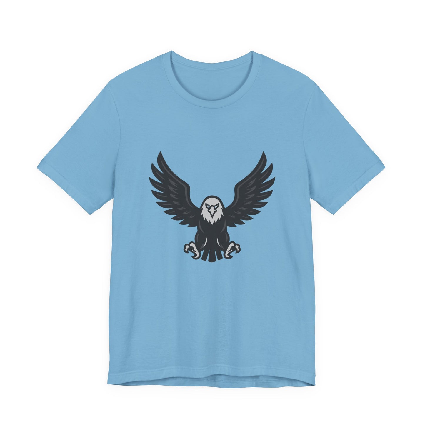 Eagle Wings Graphic T-Shirt – Dark Theme Grayscale Soaring Predator Design on Black Tee with Intensity and Modern Ghost Effect. Unisex Jersey Short Sleeve Tee