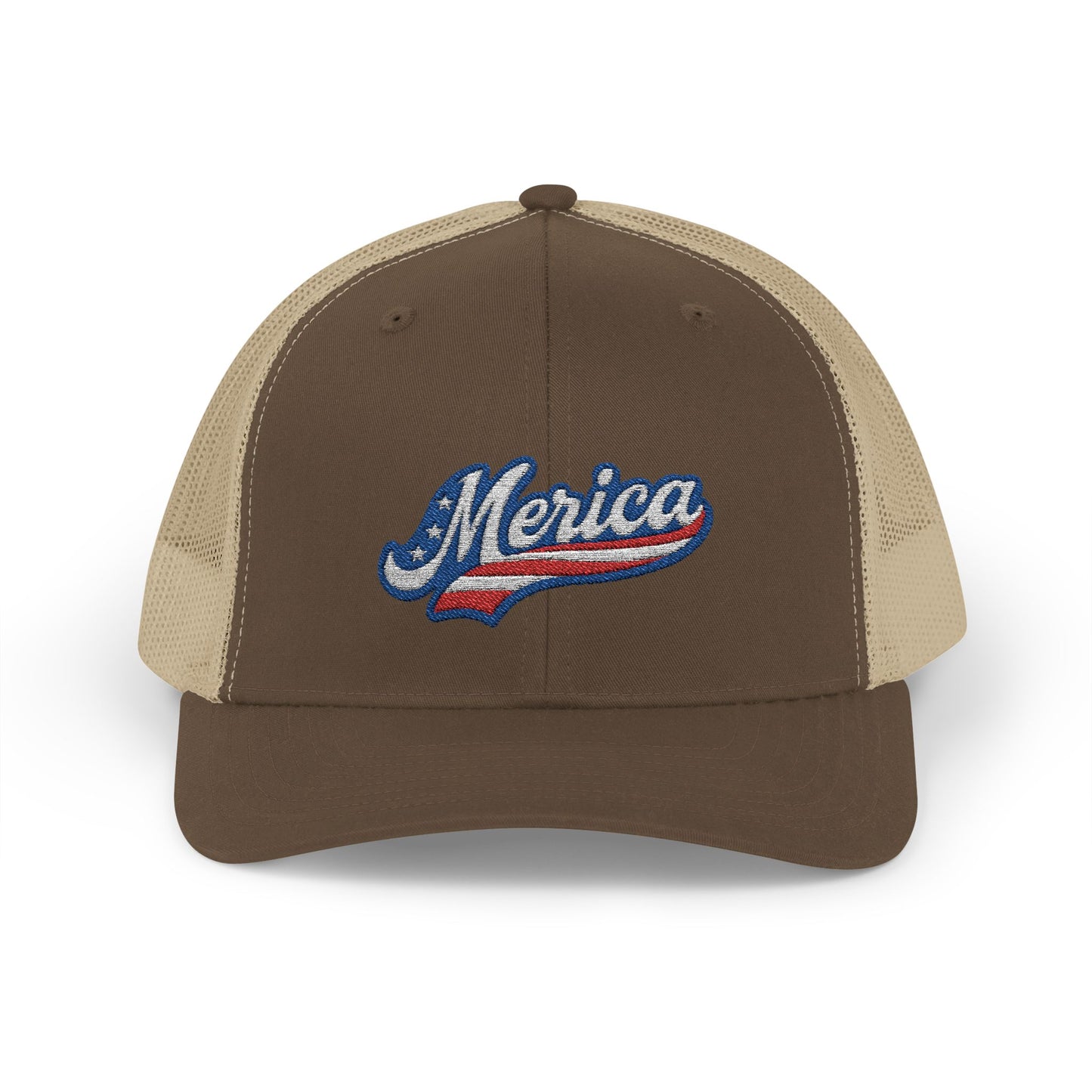 Merica Trucker Hat – Patriotic Embroidered Hat with Vintage Sports Style