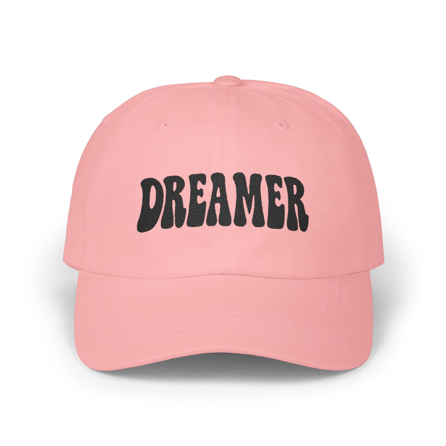 Dreamer Classic Dad Hat – Embroidered Minimalist Script Hat for Visionaries, Creatives, and Chill Daydreamers. Black Letters