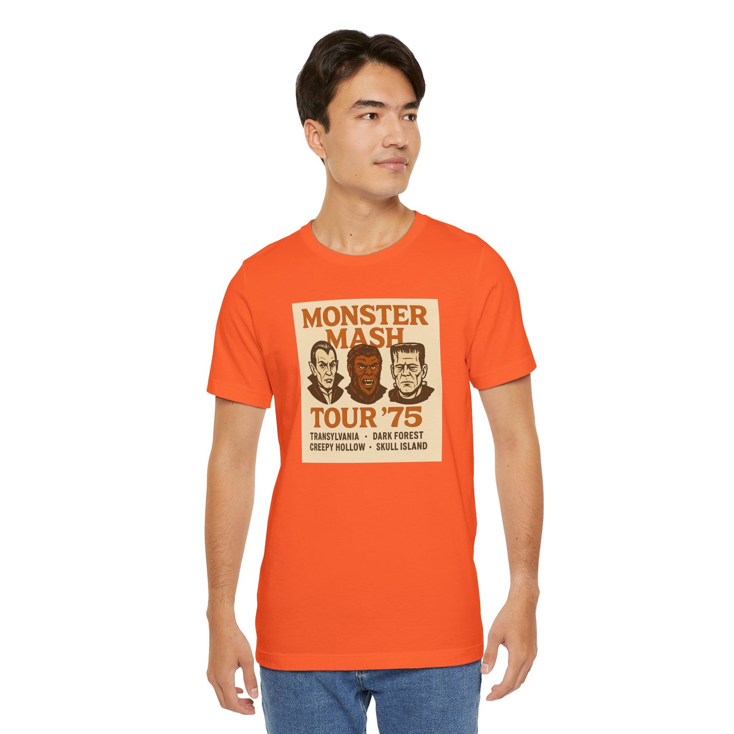 Monster Mash Tour '75 Halloween Shirt – Vintage Horror Band Tee Featuring Dracula, Wolfman, Frankenstein