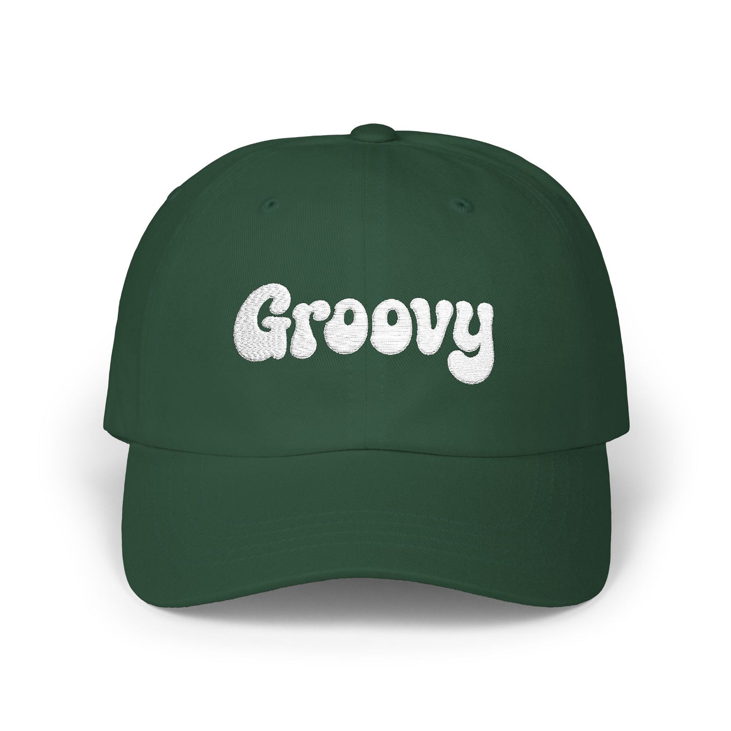Groovy Classic Dad Hat – Retro Embroidered Hat with 70s Style Font for Funky Vibes, Chill Days, and Vintage Cool. White Letters