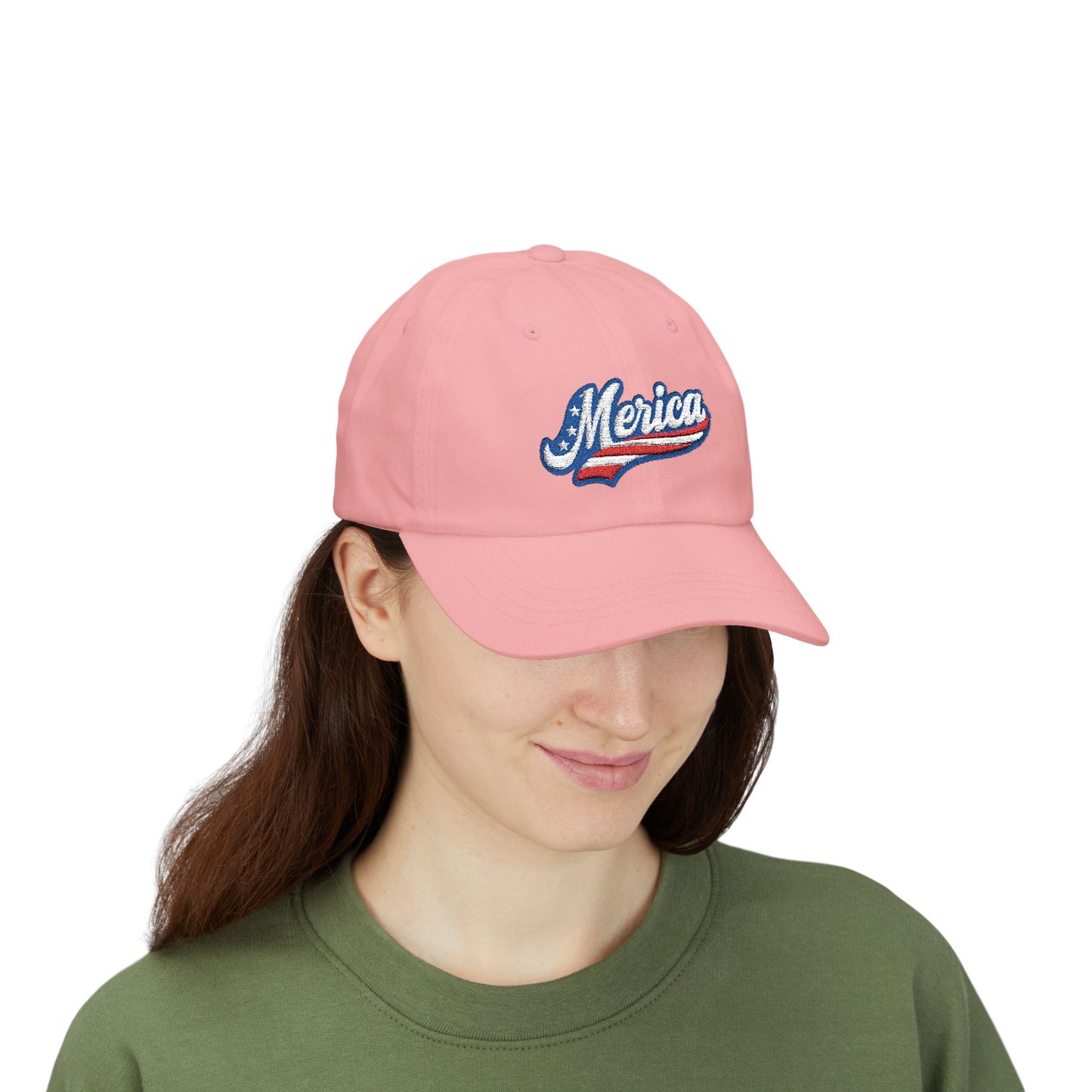 MERICA Embroidered Classic Dad Hat – Patriotic USA Hat with Bold Stars and Stripes Script Design for 4th of July and American Pride