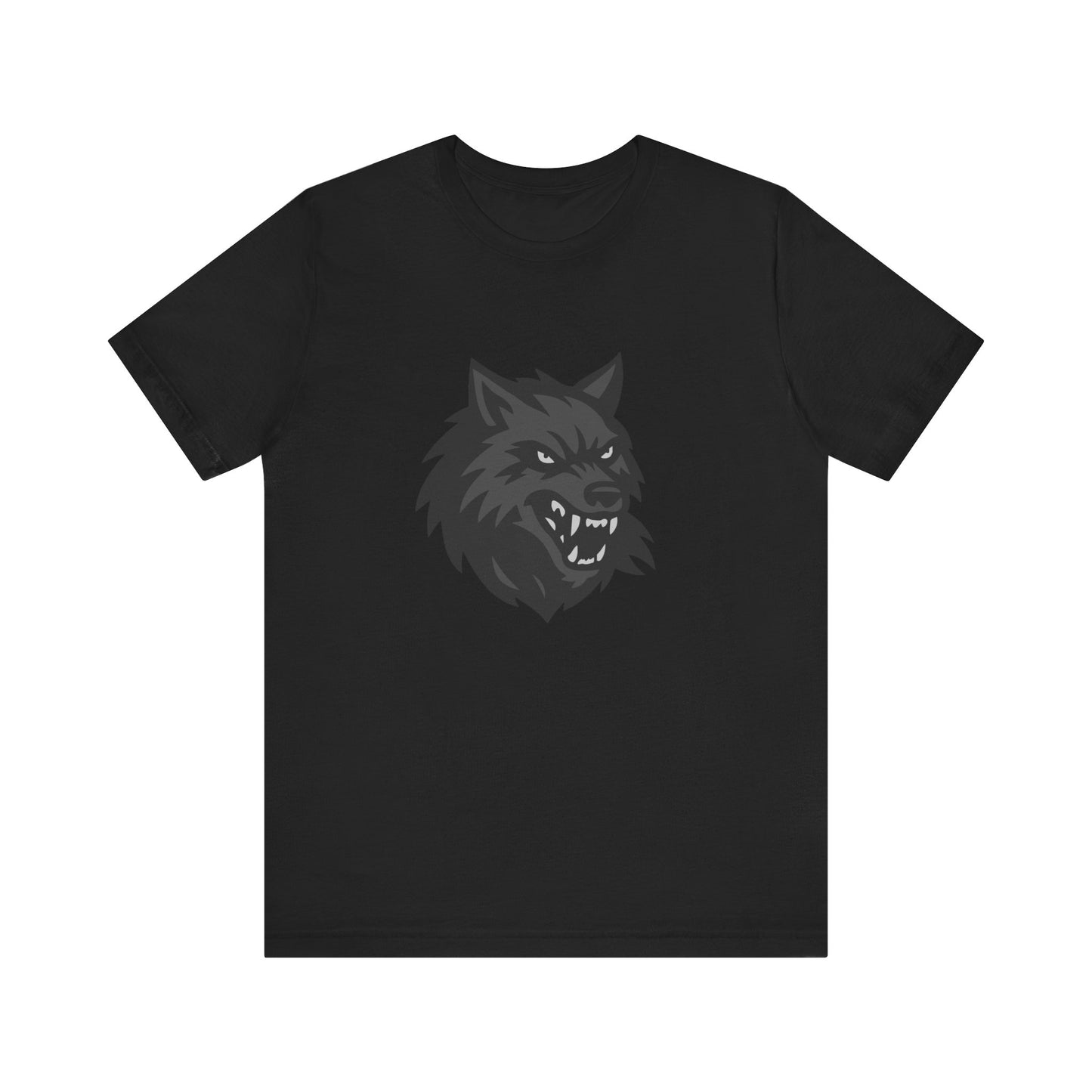 Dark Theme Wolf Head Shirt – Fierce Growling Wolf Face Graphic in Black and Grey for Bold, Edgy Style. Unisex Jersey Short Sleeve Tee