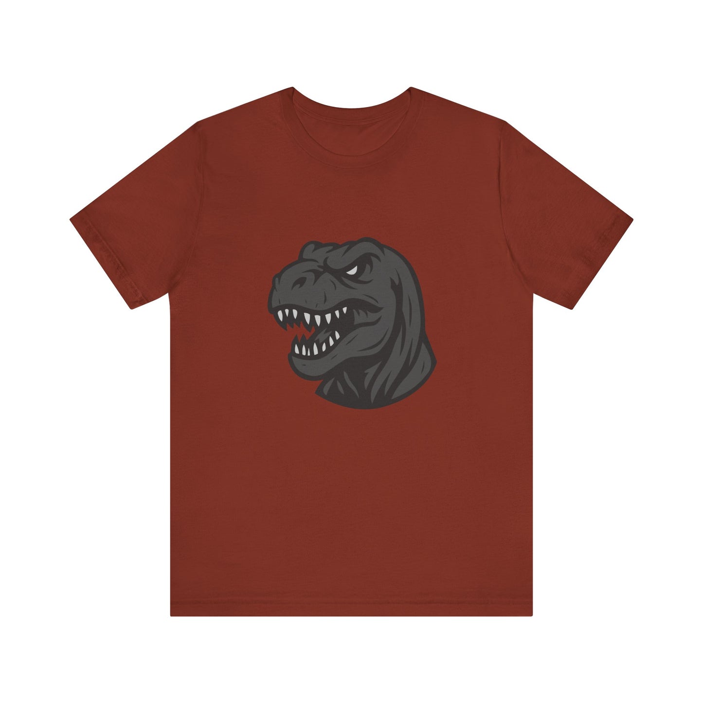 T-Rex Profile Graphic T-Shirt – Dark Theme Grayscale Dinosaur Head on Black Tee with Prehistoric Power and Modern Ghost Effect. Unisex Jersey Short Sleeve Tee