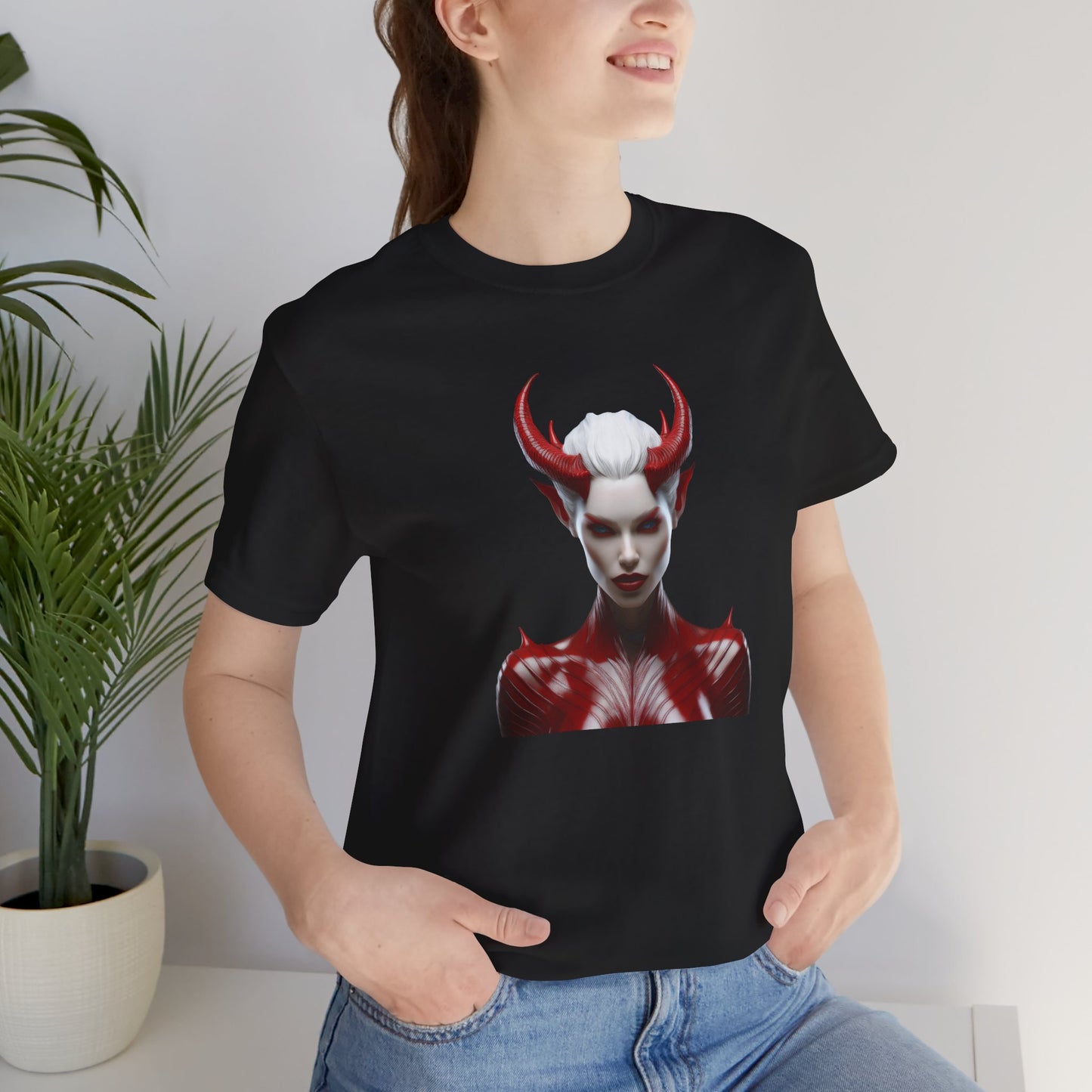 Fierce Devil Woman Halloween Shirt – Seductive Demon Graphic Tee for Bold Halloween Style