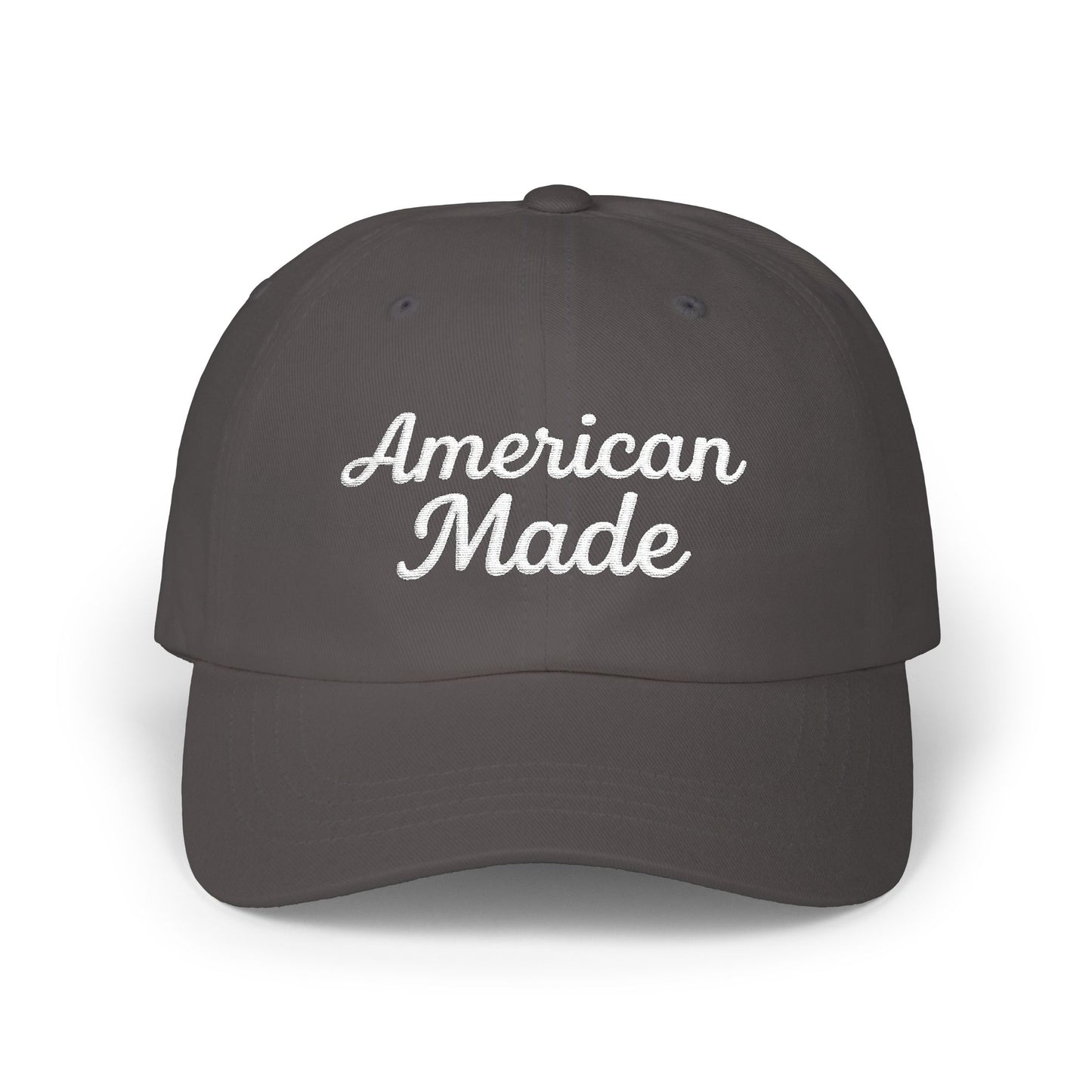 American Made Classic Dad Hat – Embroidered Patriotic Baseball Hat with Retro Script for USA Pride and Everyday Wear. White Letters