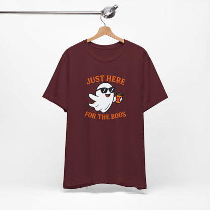 Just Here for the Boos Halloween Shirt – Funny Ghost Drinking Coffee Graphic Tee for Spooky Season