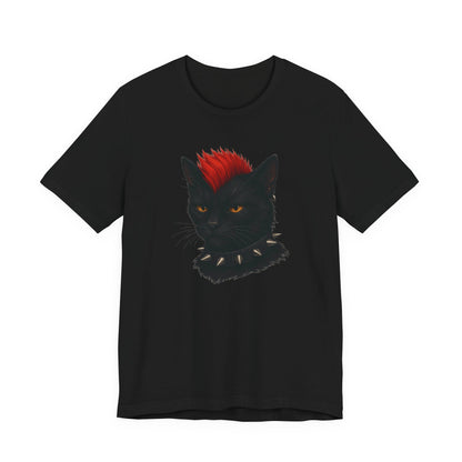 Punk Rock Black Cat Graphic Tee Dark Theme – Spiked Collar Rebel Feline Design