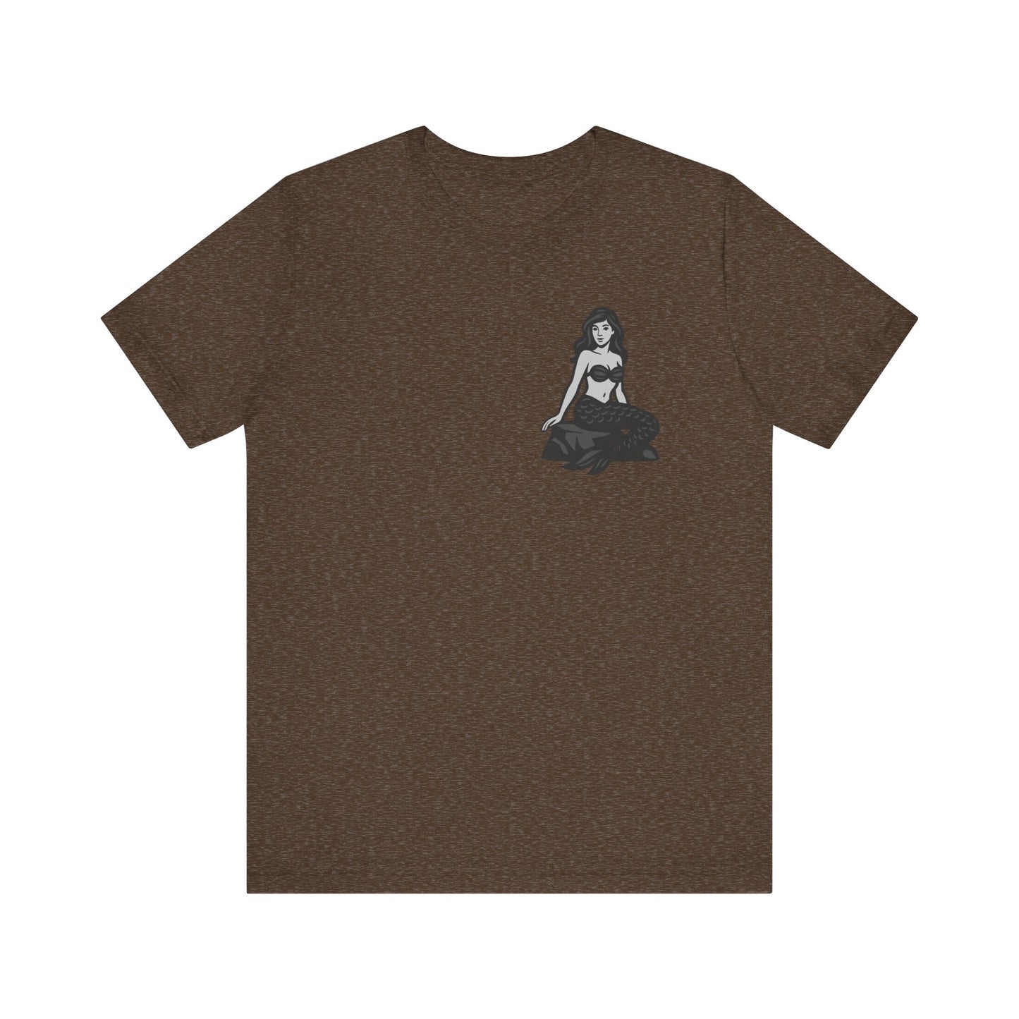 Mermaid Graphic T-Shirt – Dark Theme Grayscale Siren on Rock Design on Black Tee with Fantasy Vibes and Modern Ghost Effect. Unisex Jersey Short Sleeve Tee