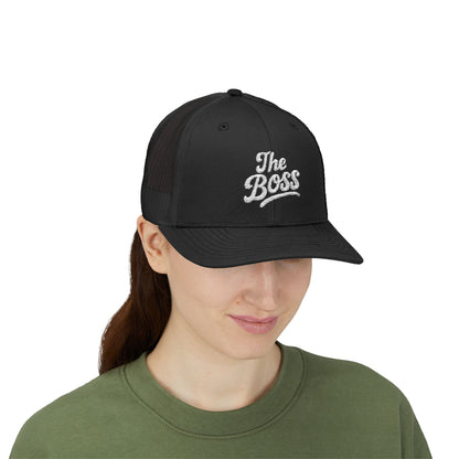 The Boss Trucker Hat – Embroidered Statement Hat for Power Moves Only. White Letters