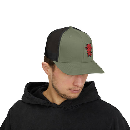 Lil Devil Trucker Hat – Embroidered Cute Mischief Hat with Kawaii Devil