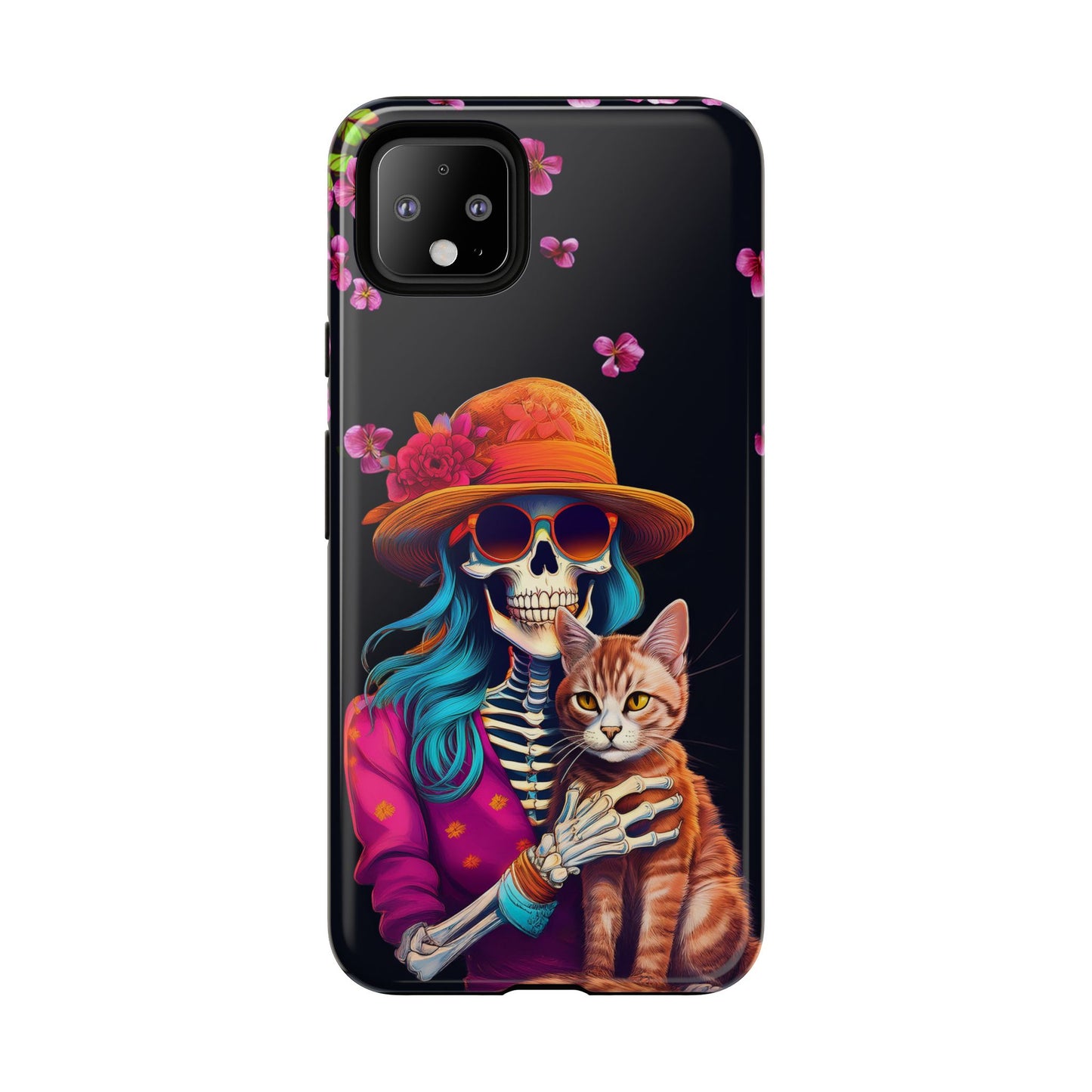 Skeleton holding a Cat Cell Phone Case 001