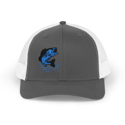 Jumping Fish Trucker Hat – Embroidered Blue Fishing Hat for Anglers, Lake Days, and Outdoor Style