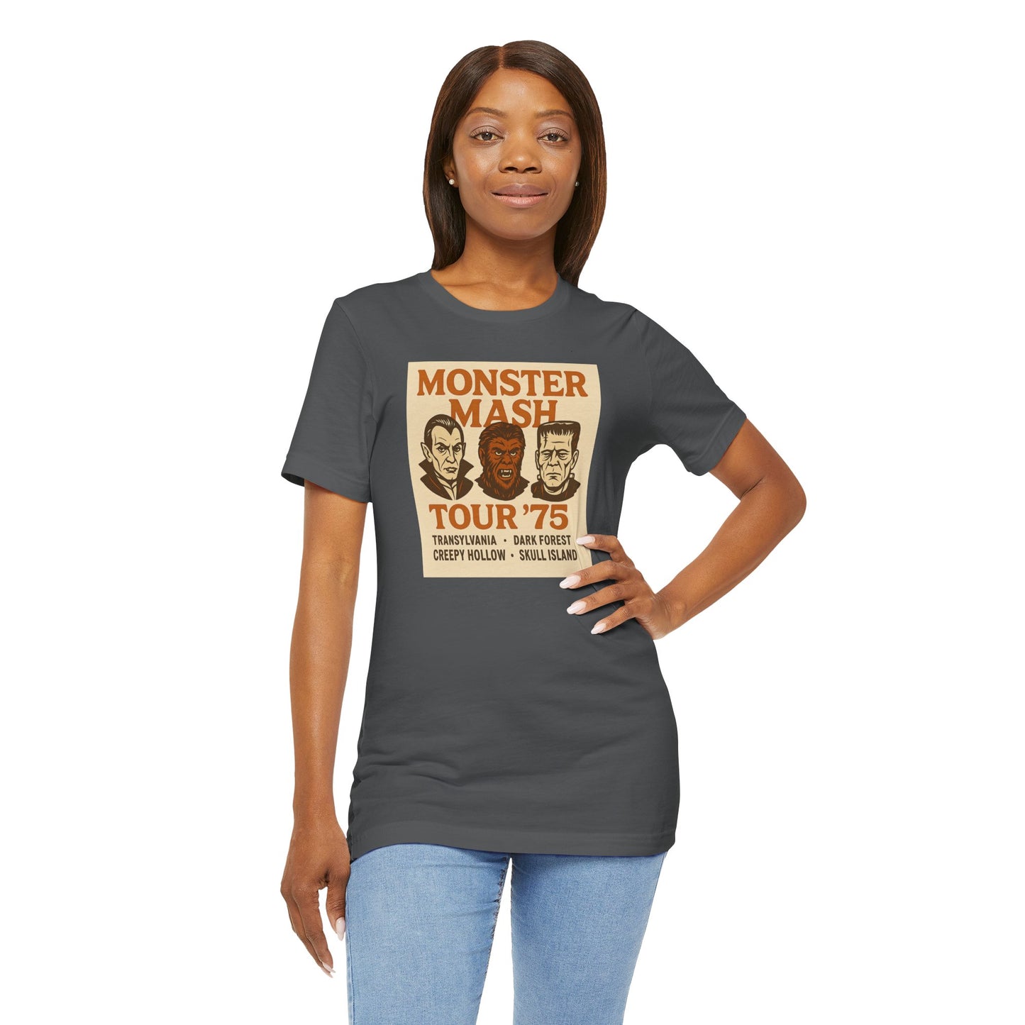 Monster Mash Tour '75 Halloween Shirt – Vintage Horror Band Tee Featuring Dracula, Wolfman, Frankenstein