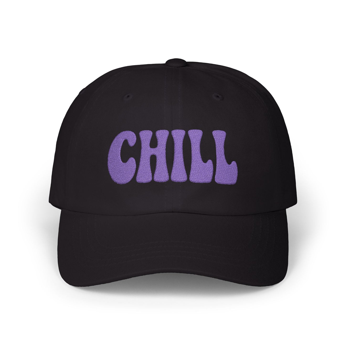 Chill Classic Dad Hat – Embroidered Relaxed Script Hat for Easygoing Vibes and Everyday Cool. Purple Letters