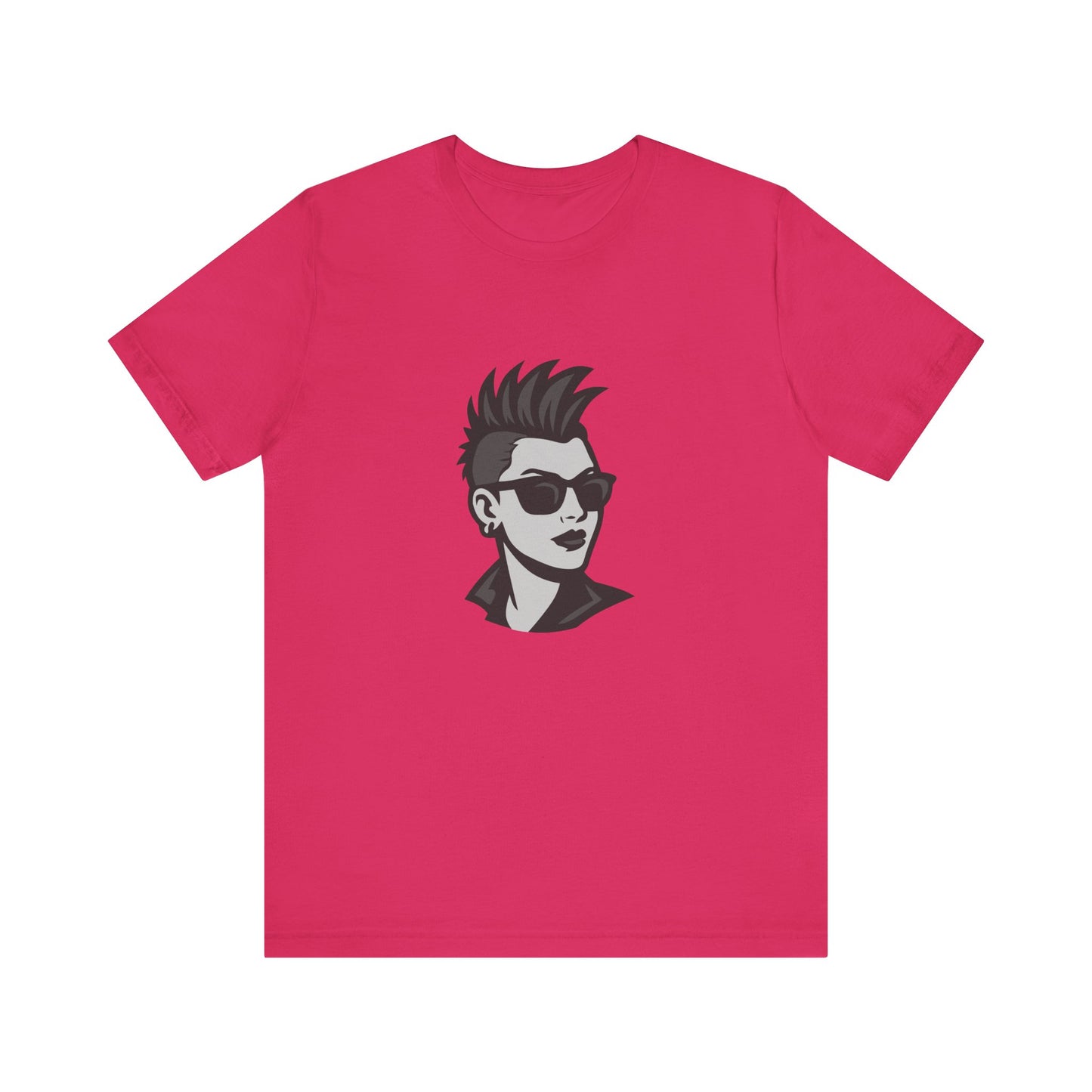 Punk Girl Graphic T-Shirt – Dark Theme Grayscale Spiked Hair Portrait on Black Tee with Bold Energy and Modern Ghost Effect. Unisex Jersey Short Sleeve Tee