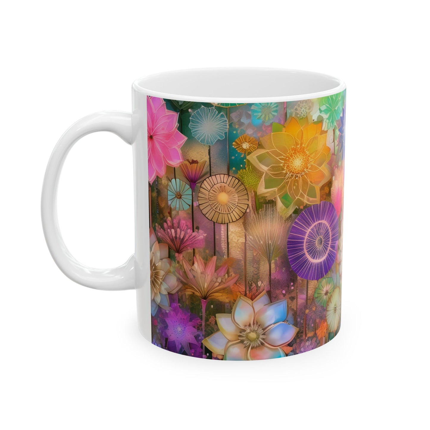 Flower Collage Ceramic Mug, (11oz, 15oz)