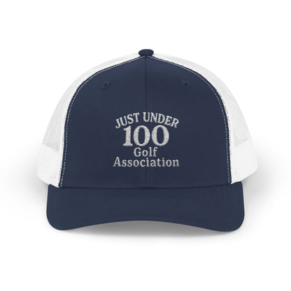 Just Under 100 Golf Trucker Hat – Embroidered Funny Golf Hat for Weekend Golfers and Casual Fairway Vibes. White Letters