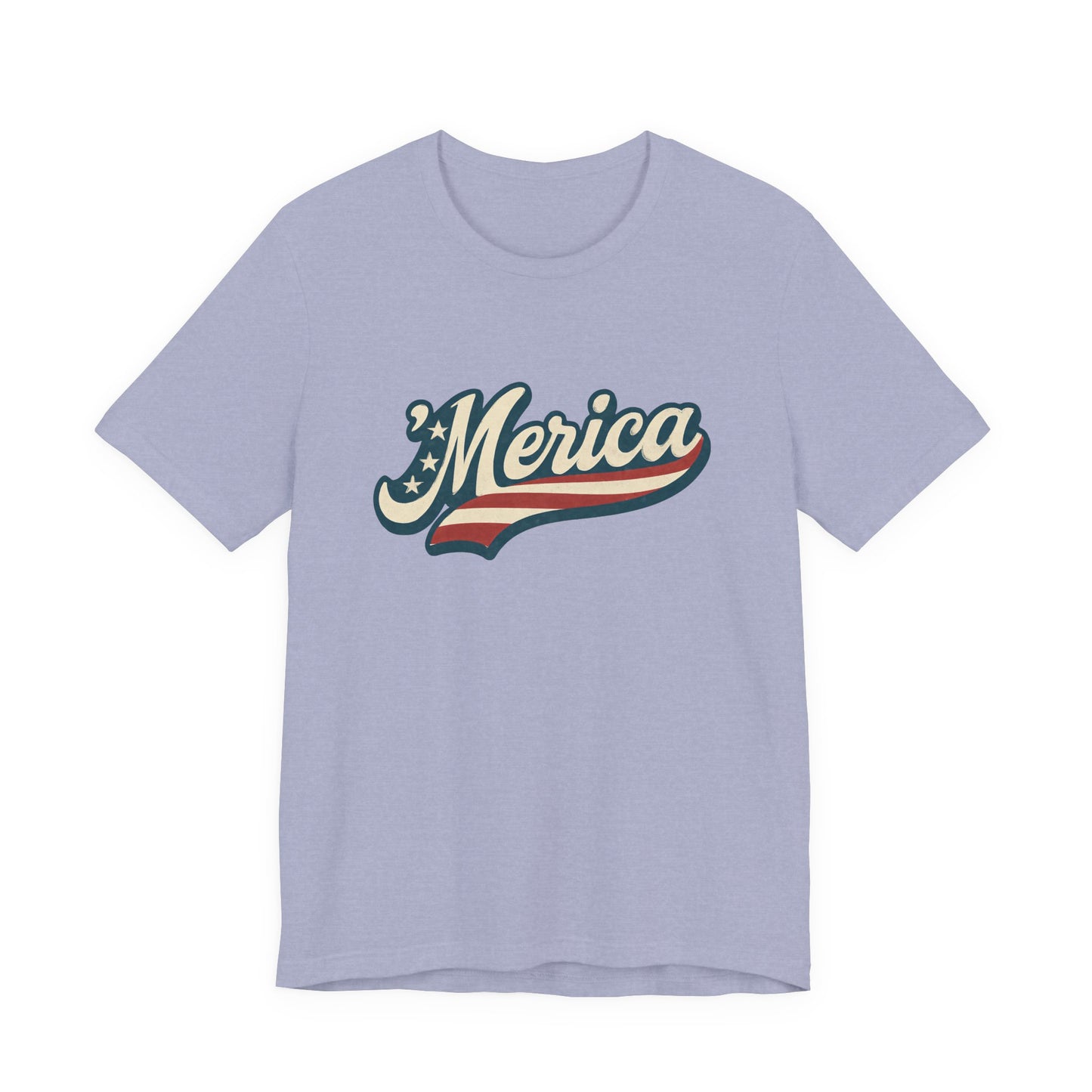 'Merica Vintage Script Shirt – Patriotic Retro USA Tee for 4th of July – Independence Day American Pride Design. Unisex Jersey Short Sleeve Tee