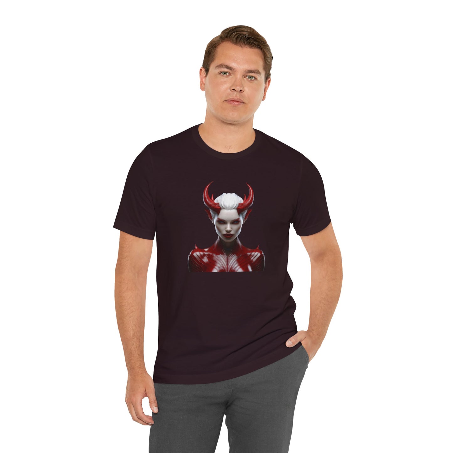 Fierce Devil Woman Halloween Shirt – Seductive Demon Graphic Tee for Bold Halloween Style