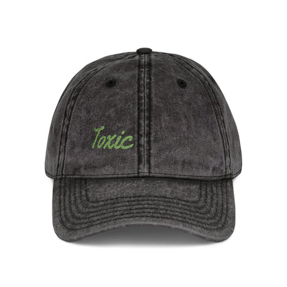 Toxic Vintage Hat – Embroidered Green Script Hat for Ironic Vibes and Bold Personality