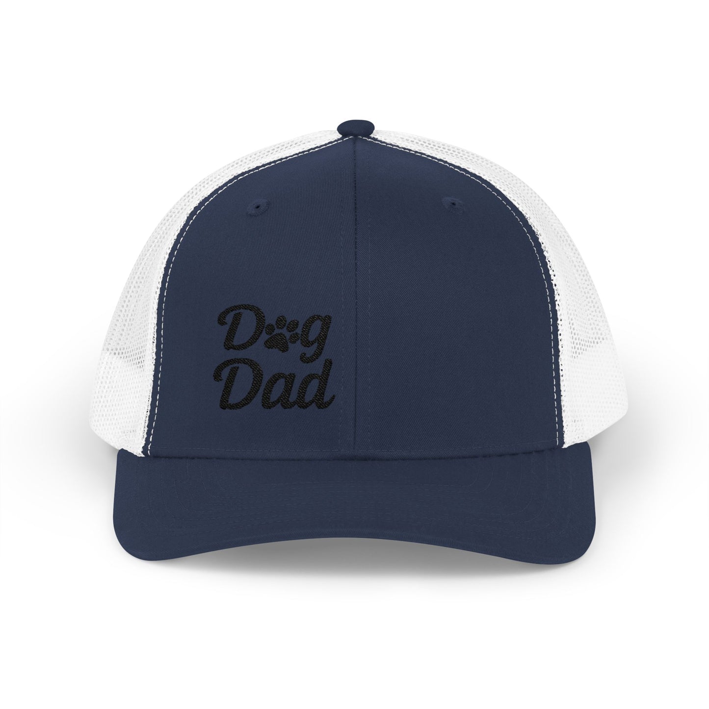 Dog Dad Trucker Hat – Embroidered Minimalist Dog Face Hat for Proud Pet Dads and Canine Companions. Black Letters