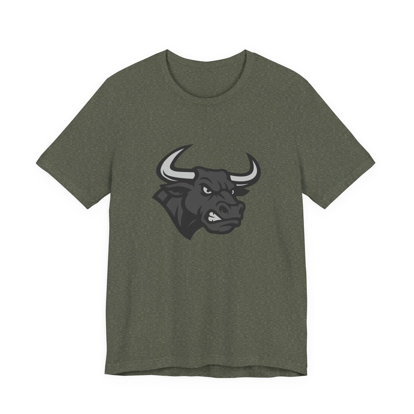 Angry Bull Graphic T-Shirt – Dark Theme Grayscale Bull Head Design on Black Tee for Streetwear, Gym, or Bold Urban Style. Unisex Jersey Short Sleeve Tee