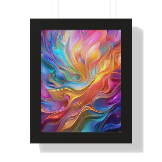 Waves of Radiance Vibrant Abstract Framed Vertical Poster - Colorful Swirl Art for Home Decor