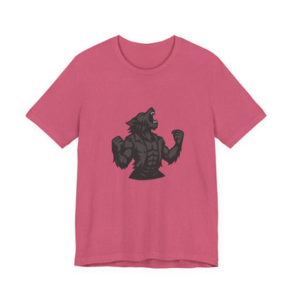 Werewolf Transformation T-Shirt – Dark Theme Grayscale Muscular Monster Design on Black Tee with Savage Energy and Modern Ghost Effect. Unisex Jersey Short Sleeve Tee