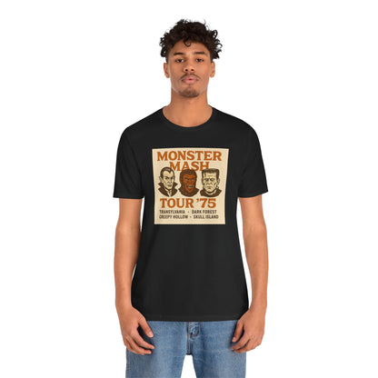 Monster Mash Tour '75 Halloween Shirt – Vintage Horror Band Tee Featuring Dracula, Wolfman, Frankenstein