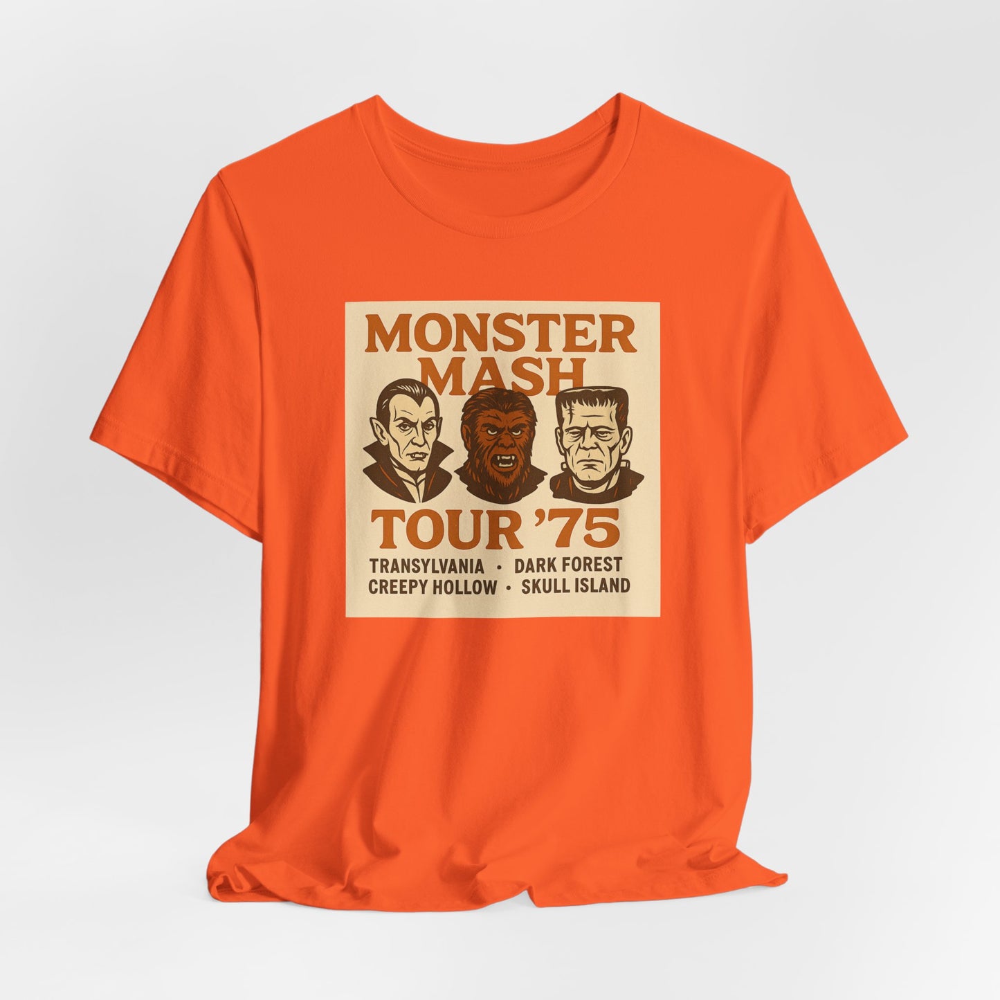 Monster Mash Tour '75 Halloween Shirt – Vintage Horror Band Tee Featuring Dracula, Wolfman, Frankenstein
