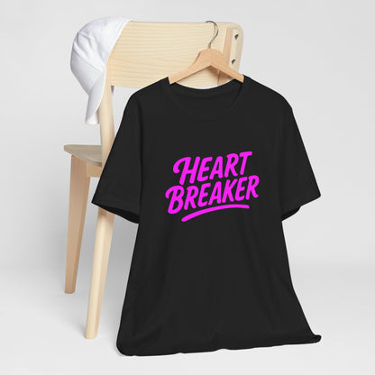 Colorful Design Heartbreaker Shirt – Neon Pink Retro Script Tee for Bold Women with Savage Energy. Unisex Jersey Short Sleeve Tee