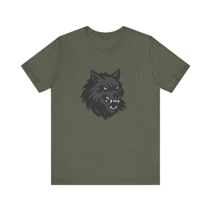 Dark Theme Wolf Head Shirt – Fierce Growling Wolf Face Graphic in Black and Grey for Bold, Edgy Style. Unisex Jersey Short Sleeve Tee