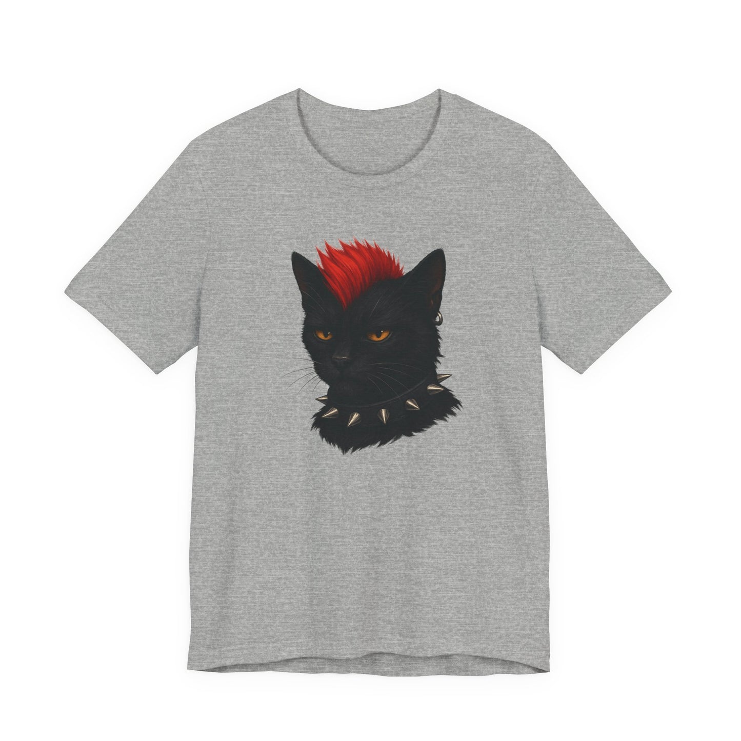 Punk Rock Black Cat Graphic Tee Dark Theme – Spiked Collar Rebel Feline Design