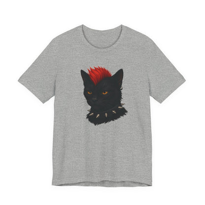 Punk Rock Black Cat Graphic Tee Dark Theme – Spiked Collar Rebel Feline Design