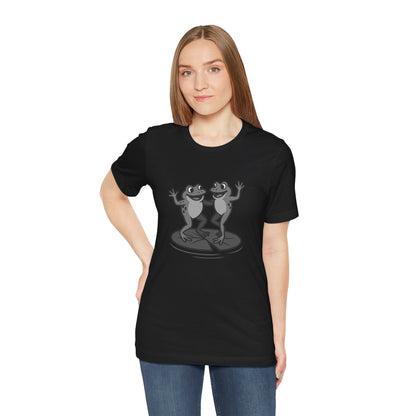 Dancing Frogs Graphic Tee Dark Theme – Funny Frog Duo Vector Design with Playful Energy