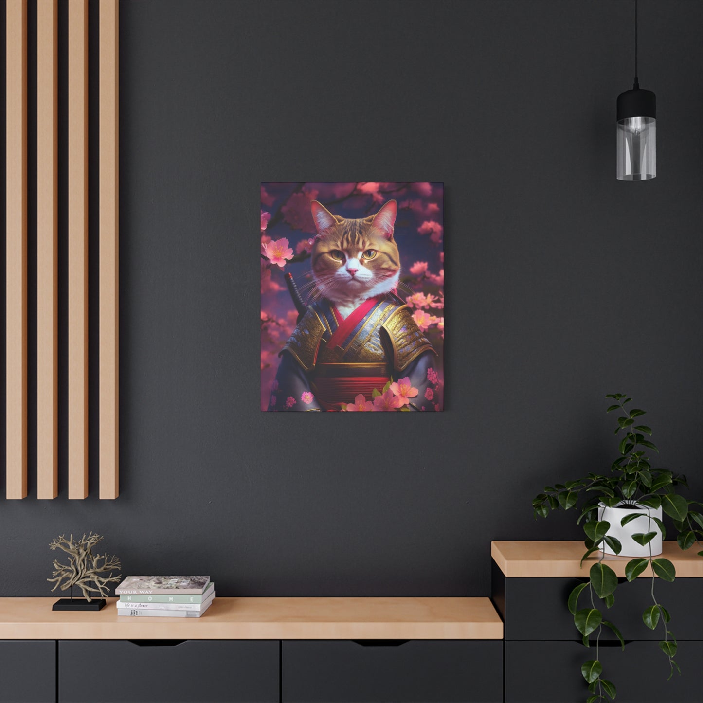 Female Cat Samurai Canvas Art | Stretched Matte Wall Decor 001