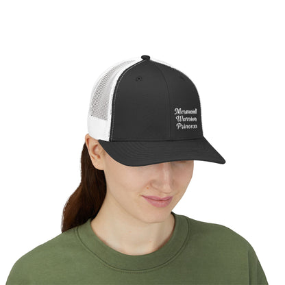Mermaid Warrior Princess Trucker Hat – Embroidered Bold Text Hat for Magical Queens. White Letters