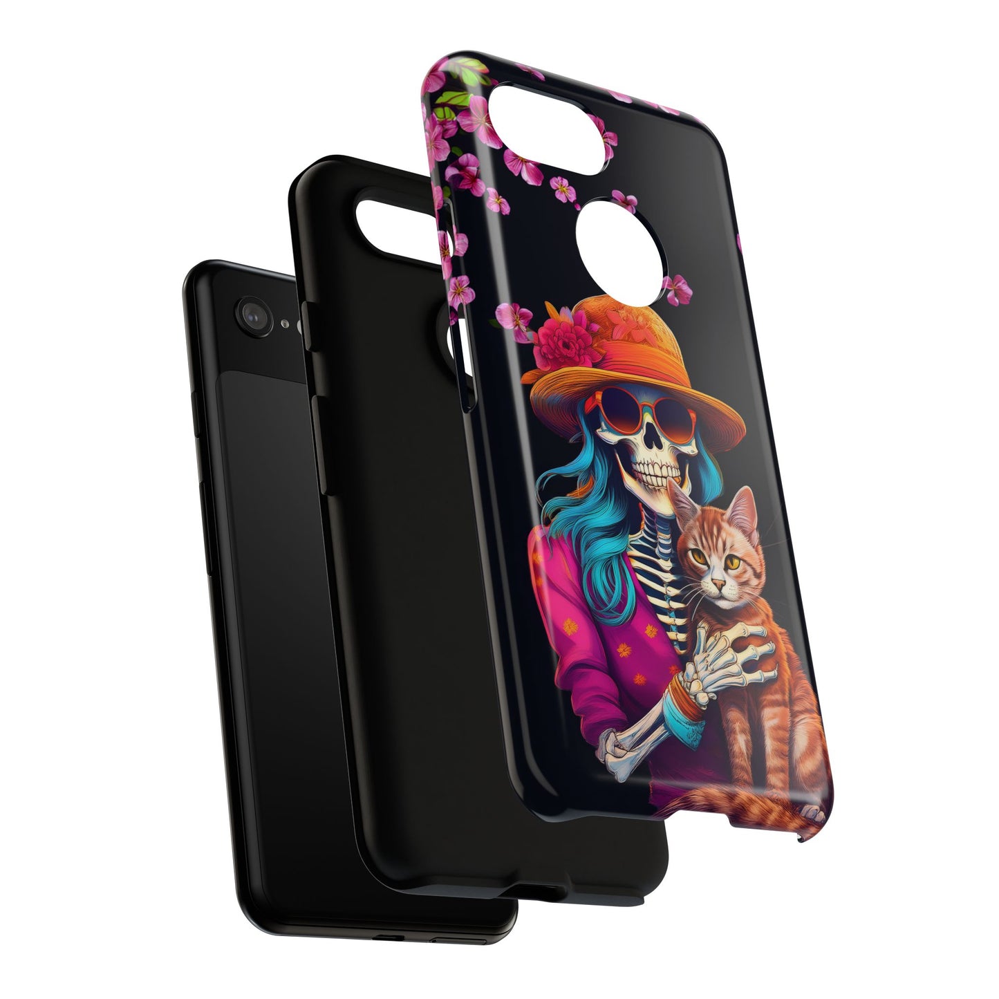 Skeleton holding a Cat Cell Phone Case 001