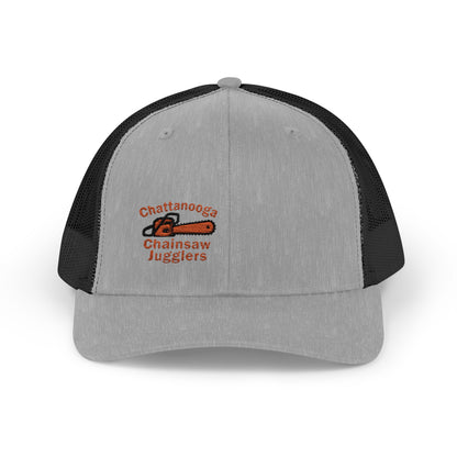 Chattanooga Chainsaw Jugglers Trucker Hat – Embroidered Retro Circus Chaos Hat with Dangercore Energy