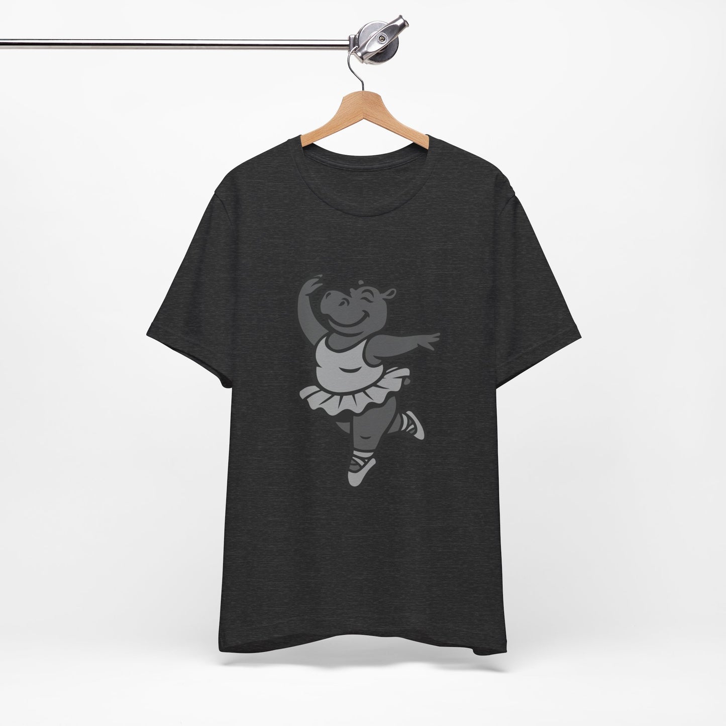 Dancing Hippo Graphic Tee Dark Theme – Funny Ballet Hippo Vector Design with Playful Energy