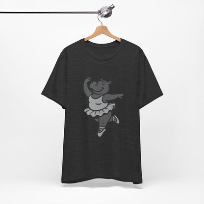 Dancing Hippo Graphic Tee Dark Theme – Funny Ballet Hippo Vector Design with Playful Energy
