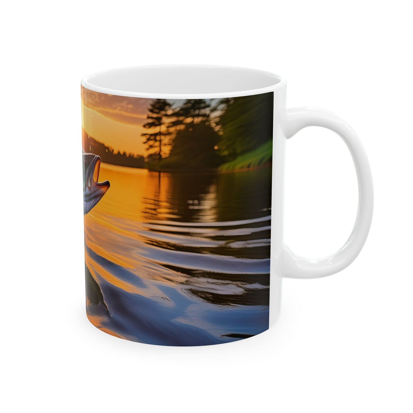 Bass Jumping out of Lake Ceramic Mug, (11oz, 15oz)