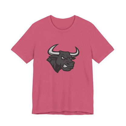 Angry Bull Graphic T-Shirt – Dark Theme Grayscale Bull Head Design on Black Tee for Streetwear, Gym, or Bold Urban Style. Unisex Jersey Short Sleeve Tee