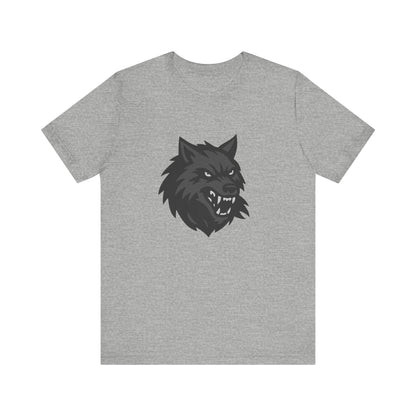 Dark Theme Wolf Head Shirt – Fierce Growling Wolf Face Graphic in Black and Grey for Bold, Edgy Style. Unisex Jersey Short Sleeve Tee