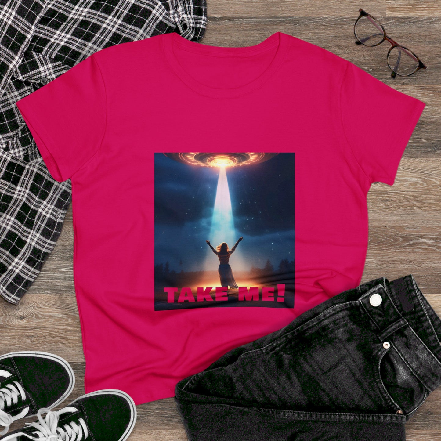 Take me! on your Alien ship. Women's Midweight Cotton Tee