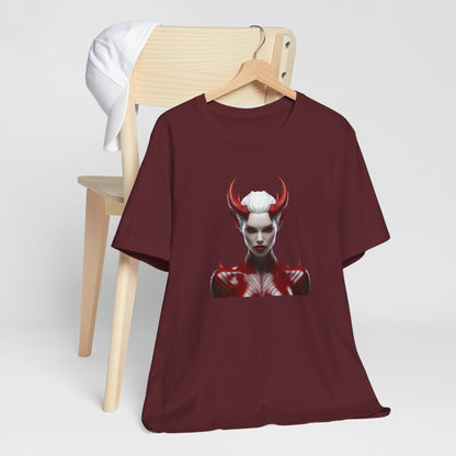 Fierce Devil Woman Halloween Shirt – Seductive Demon Graphic Tee for Bold Halloween Style