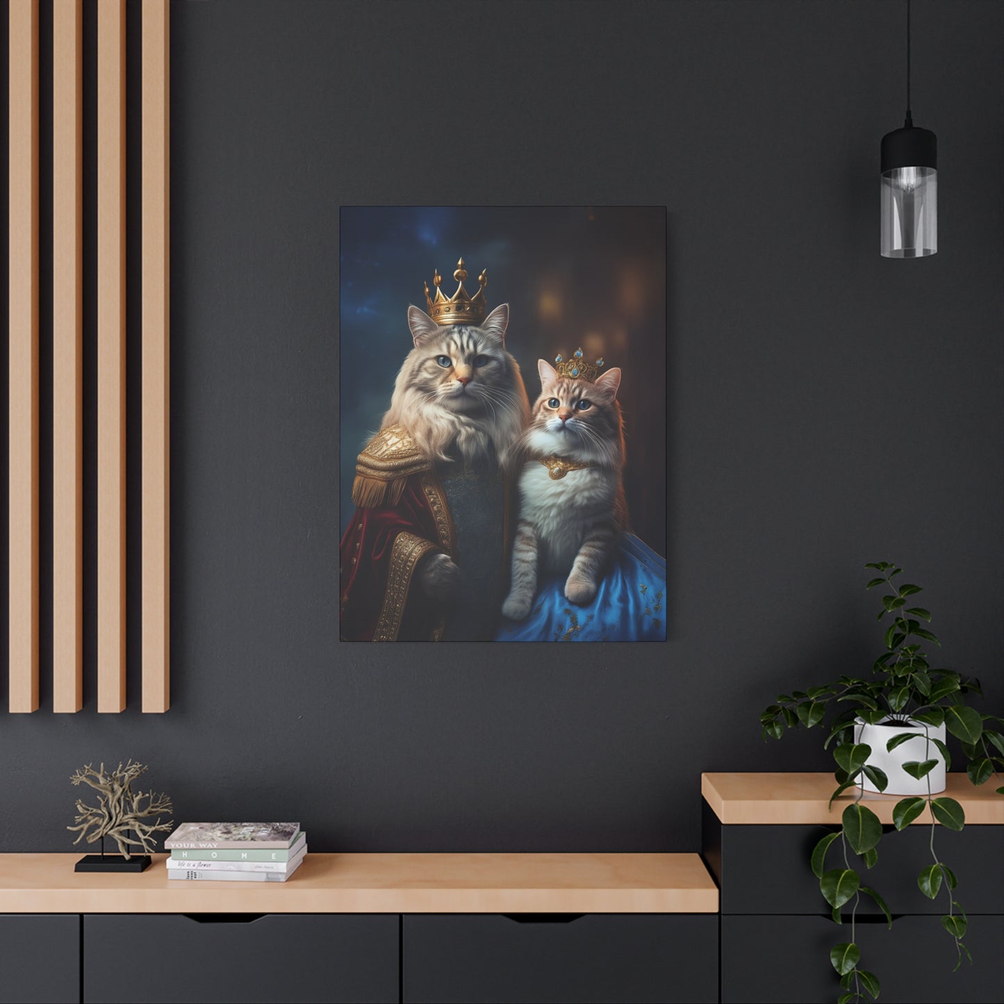 The Royal King and Queen of Meowsington Canvas Art | Stretched Matte Wall Decor 002