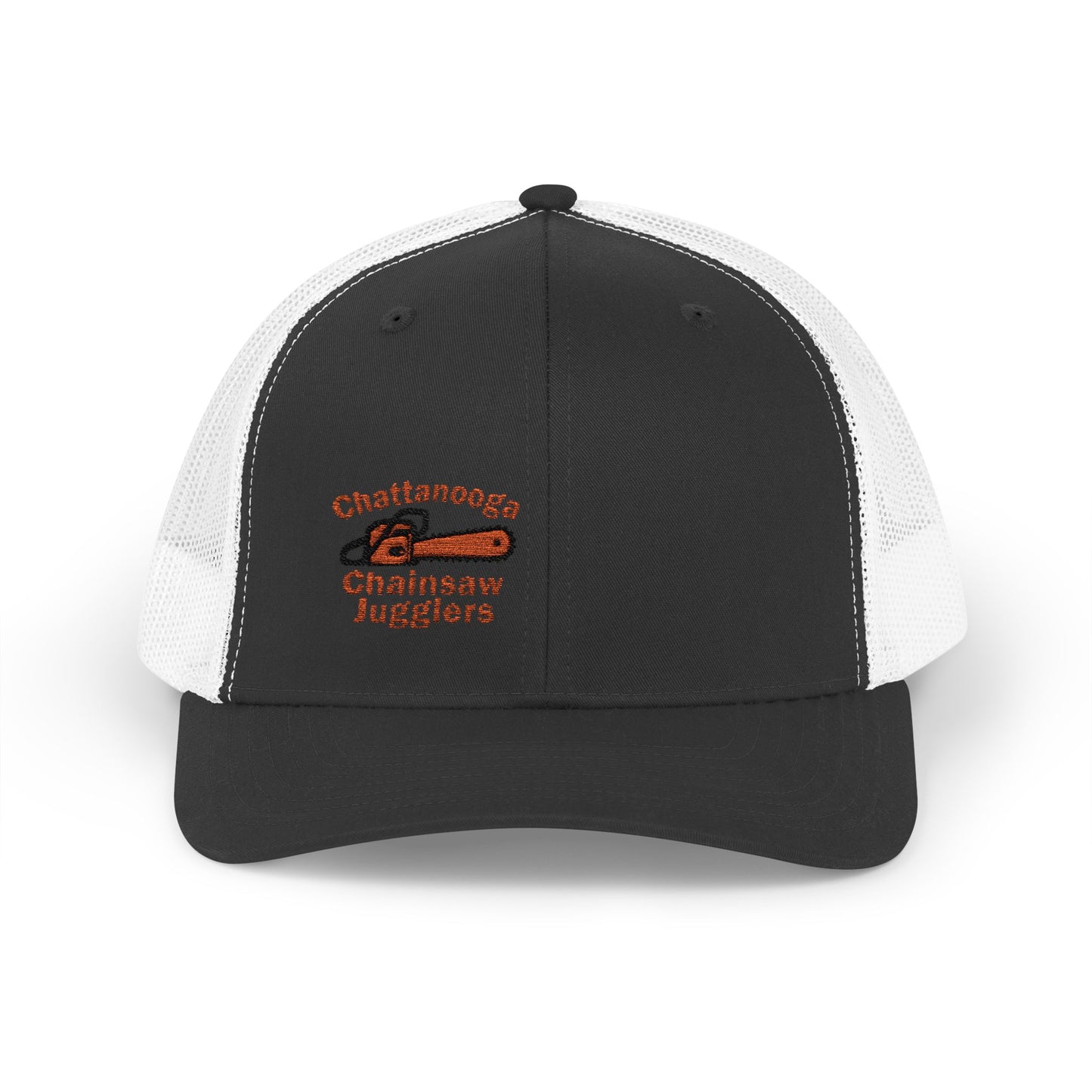 Chattanooga Chainsaw Jugglers Trucker Hat – Embroidered Retro Circus Chaos Hat with Dangercore Energy
